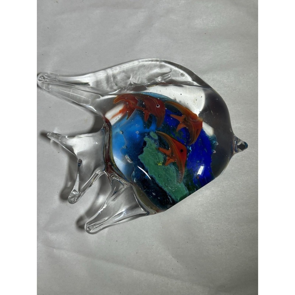Vintage Glass Angel Fish Paperweight Nautical Sea Ocean Decor Collectible
